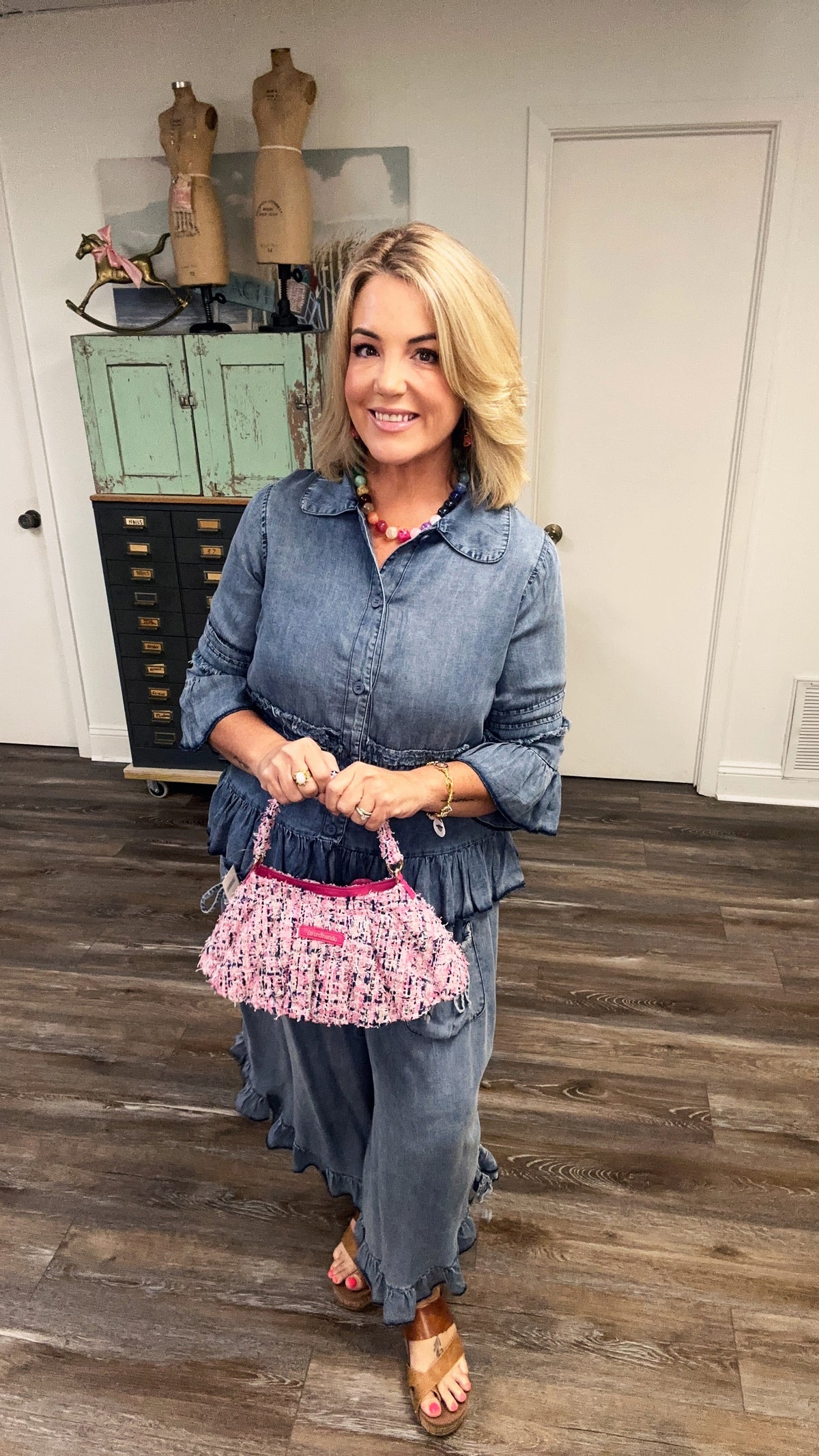 Chambray Shacket with Ruffles