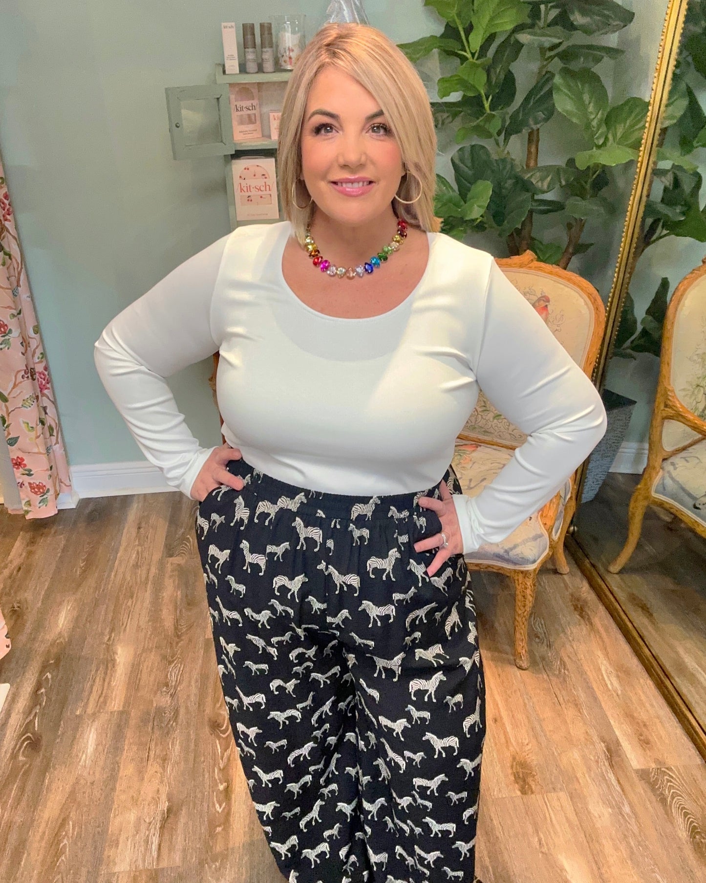 Cream Scoop Neck Ribbed Top