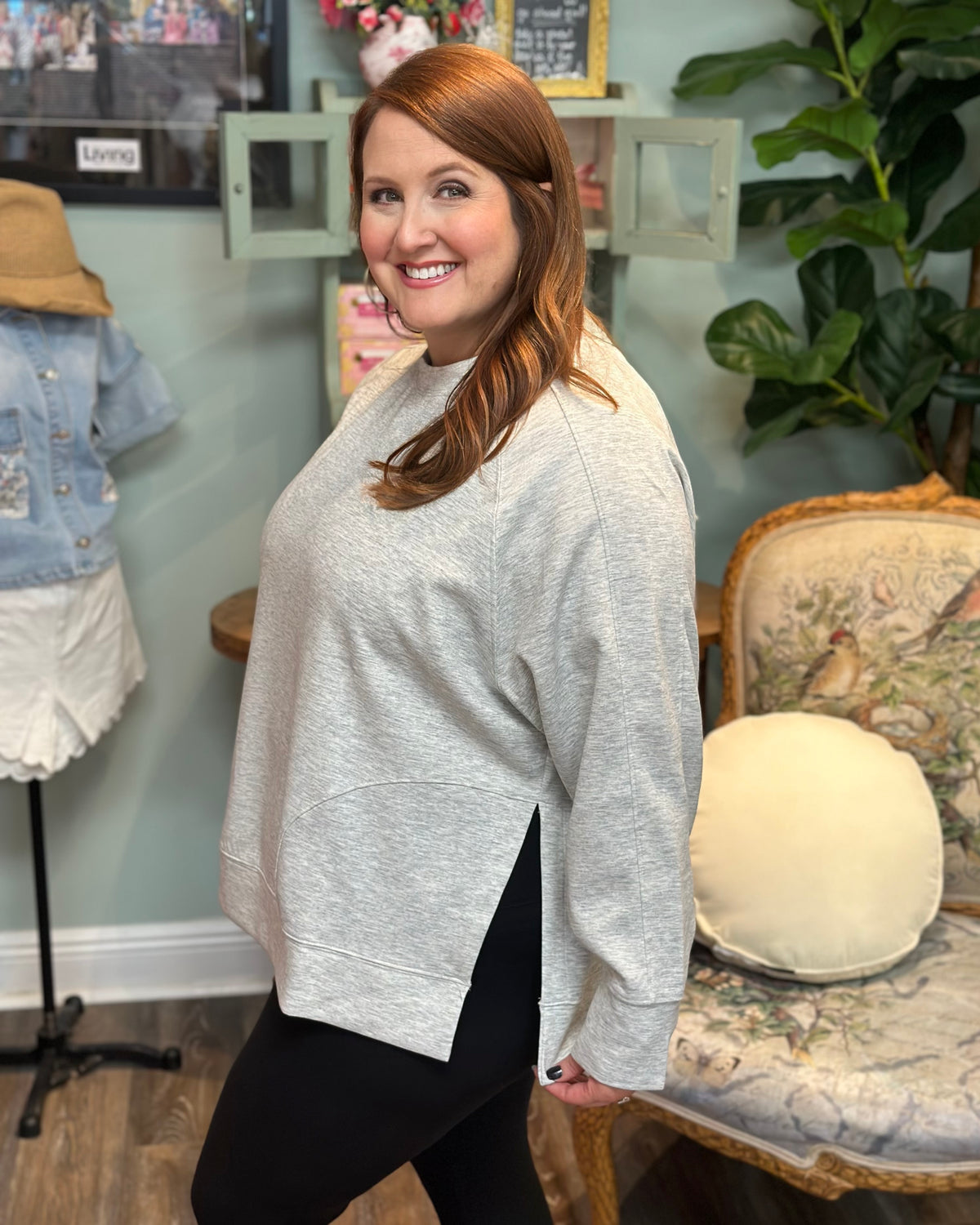 Round Neck Pullover with Side Slits
