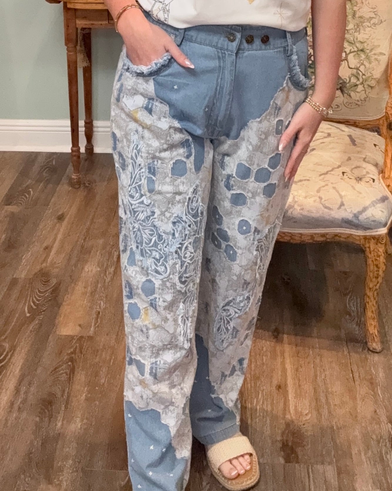 Retro Flower Pants Blue