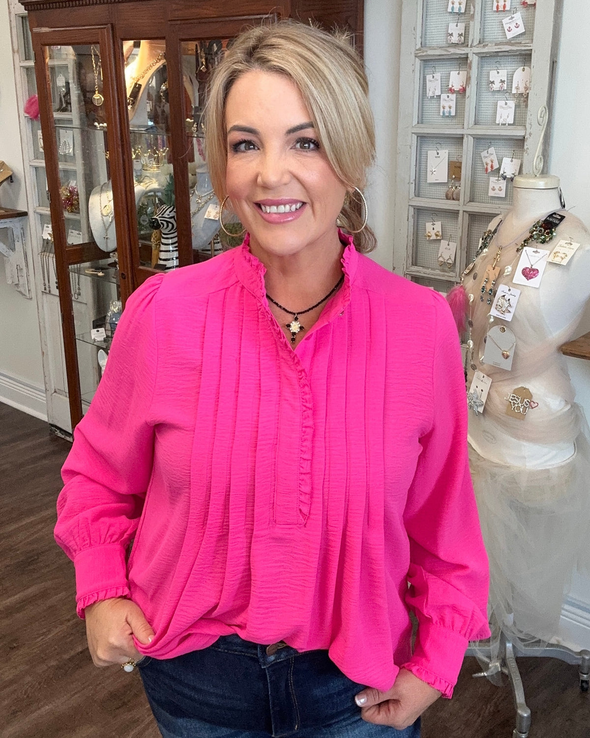 Hot Pink Pleated Blouse