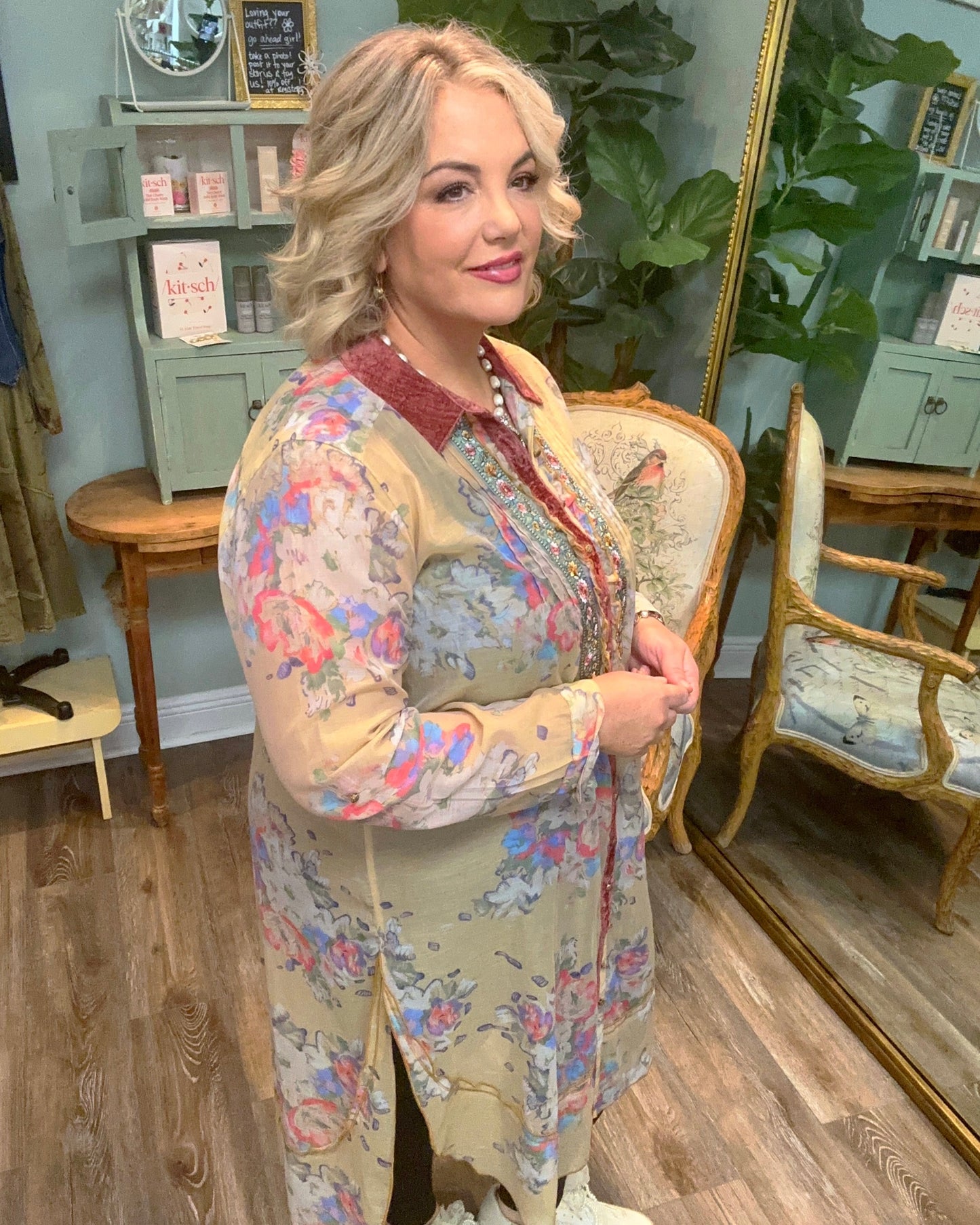 Floral Mesh Shirt Dress