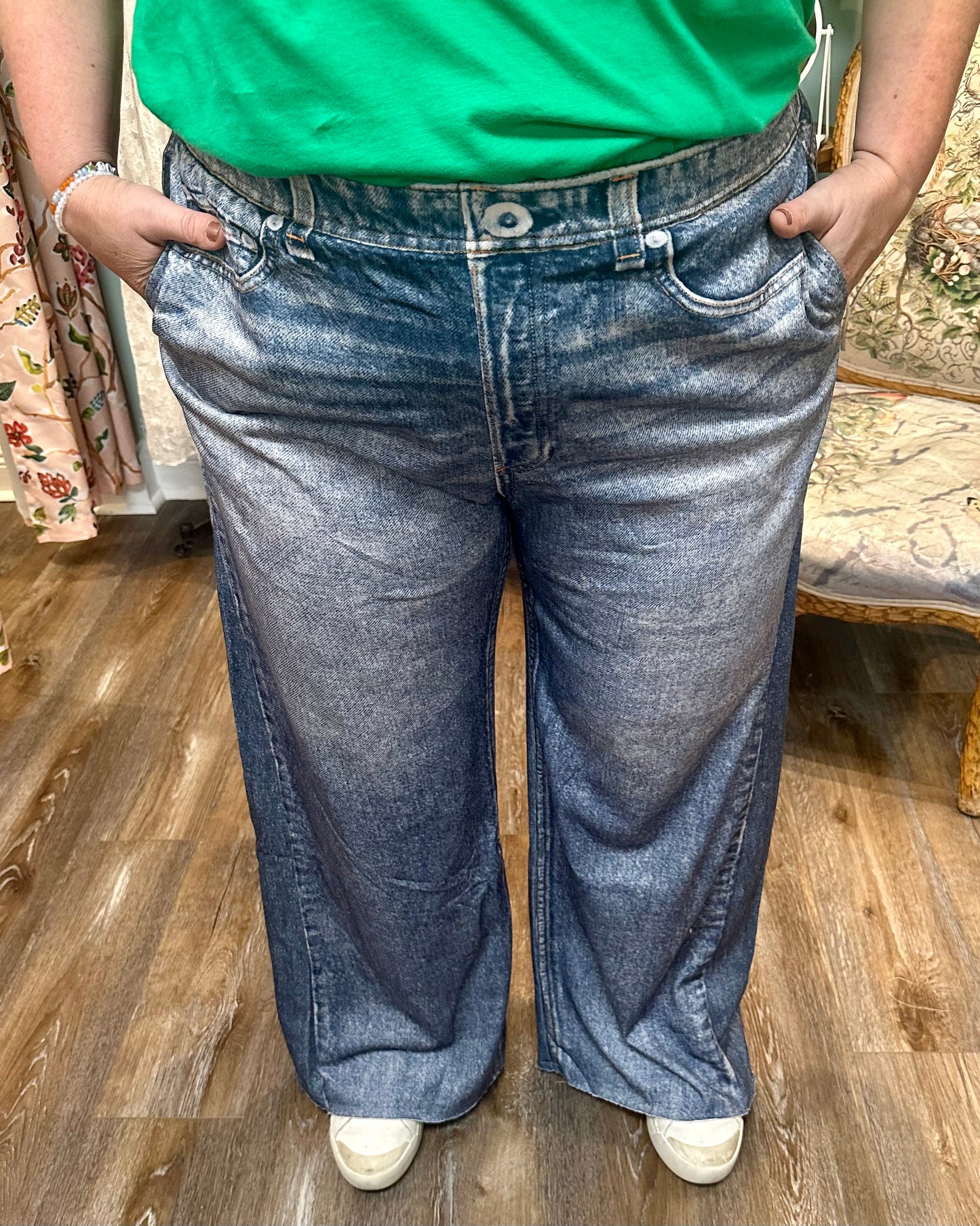 Straight Leg High Rise Faux Denim