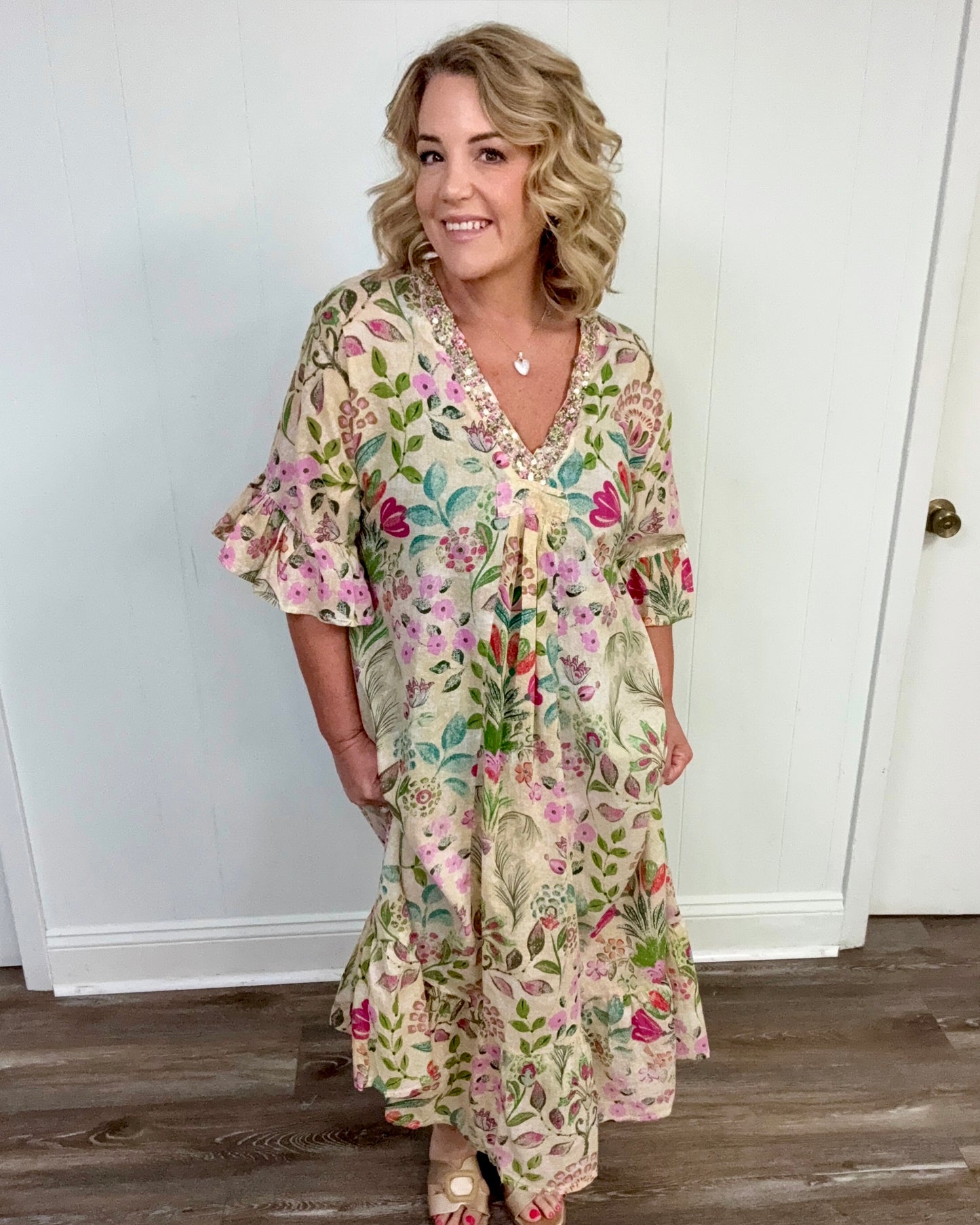 Vanilla Floral Print Maxi Dress