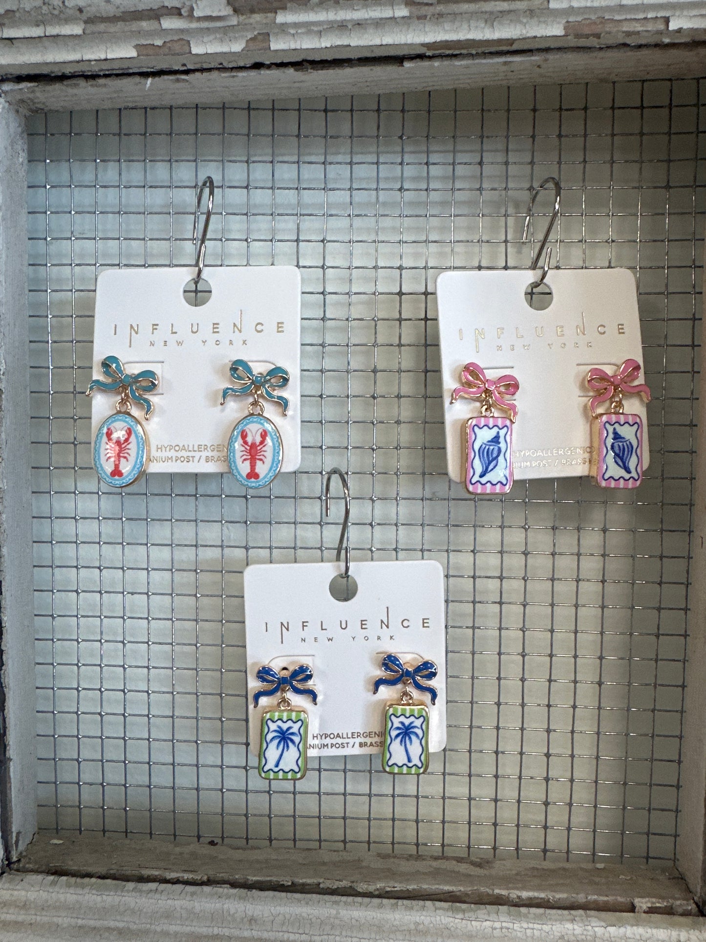Coastal Drop Earrings with Bow - Metal