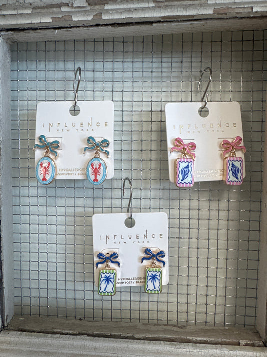 Coastal Drop Earrings with Bow - Metal