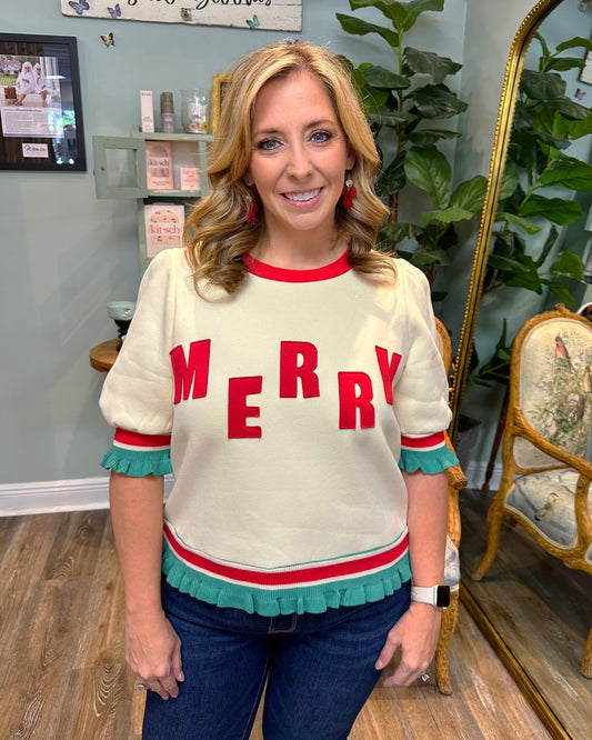 Puff Sleeve Merry Christmas Sweater