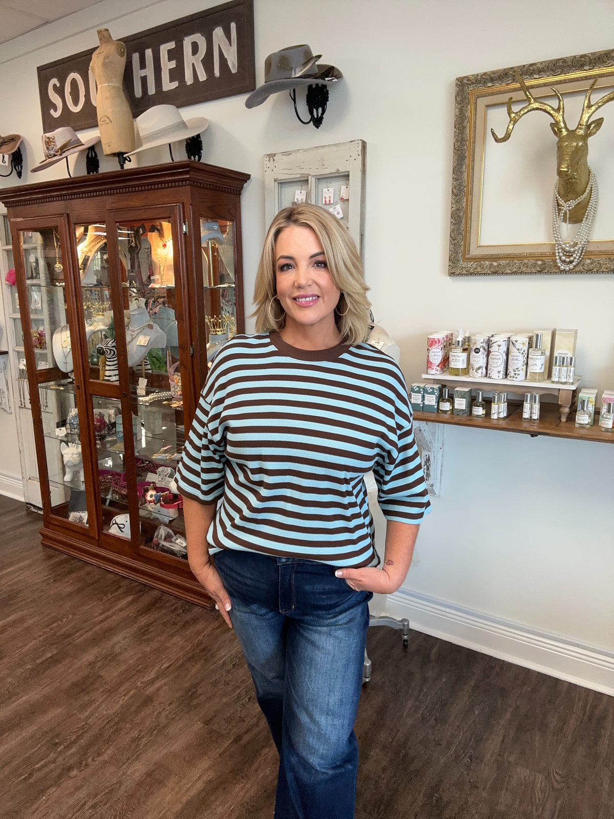 Blue and Chocolate Stripe Top