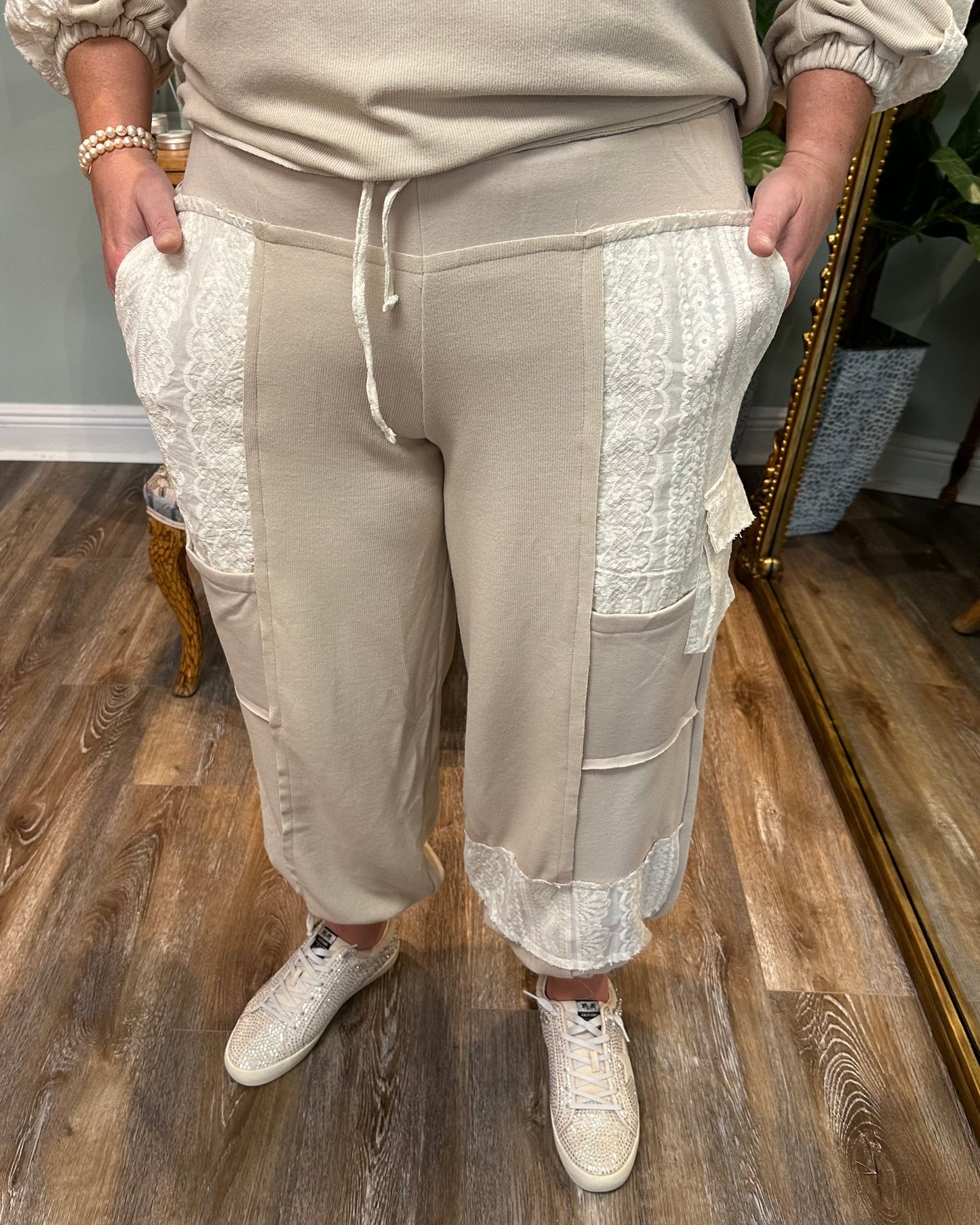 Almond Knit and Lace Relaxed Fit Jogger