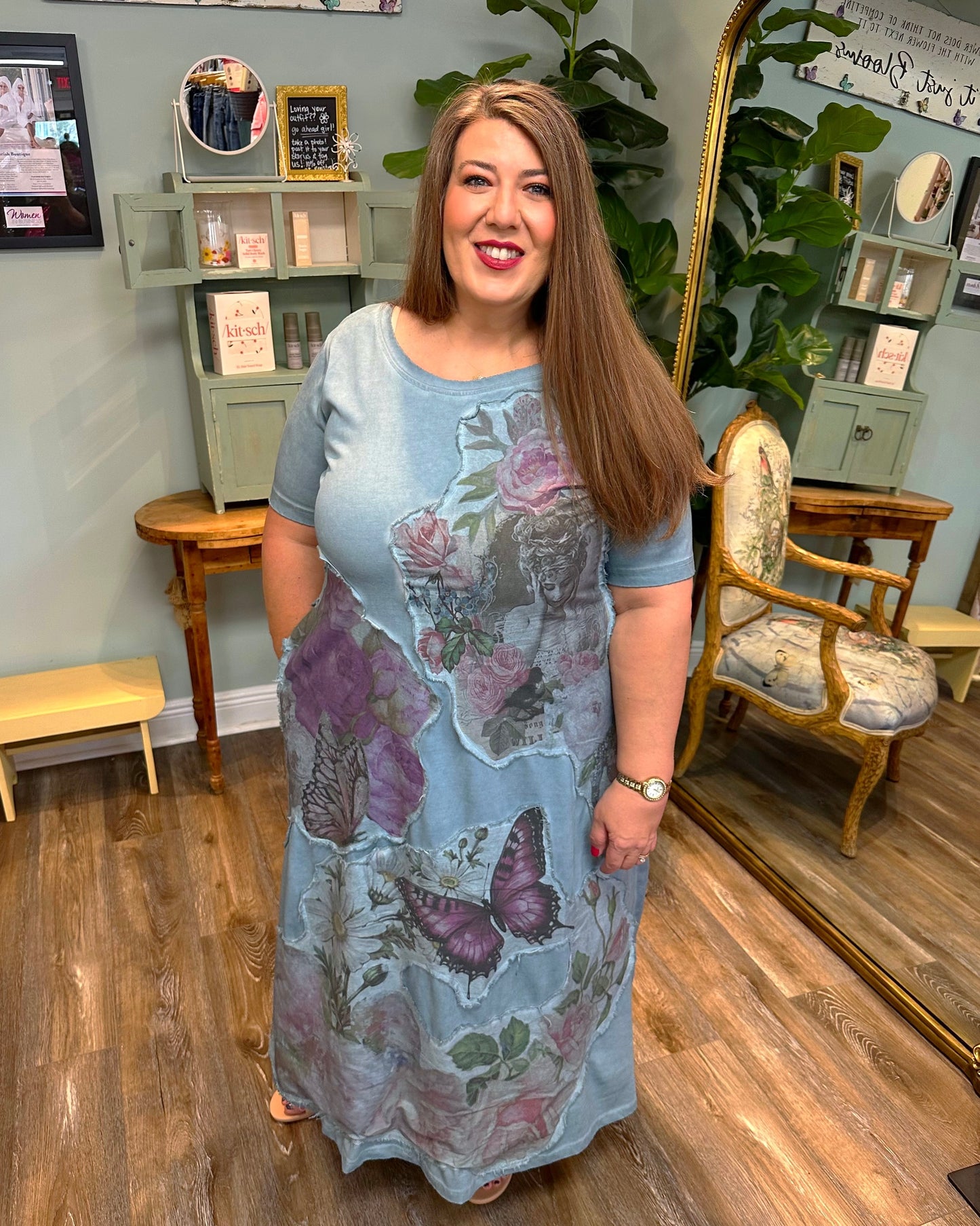 Blue Butterfly T-shirt Dress