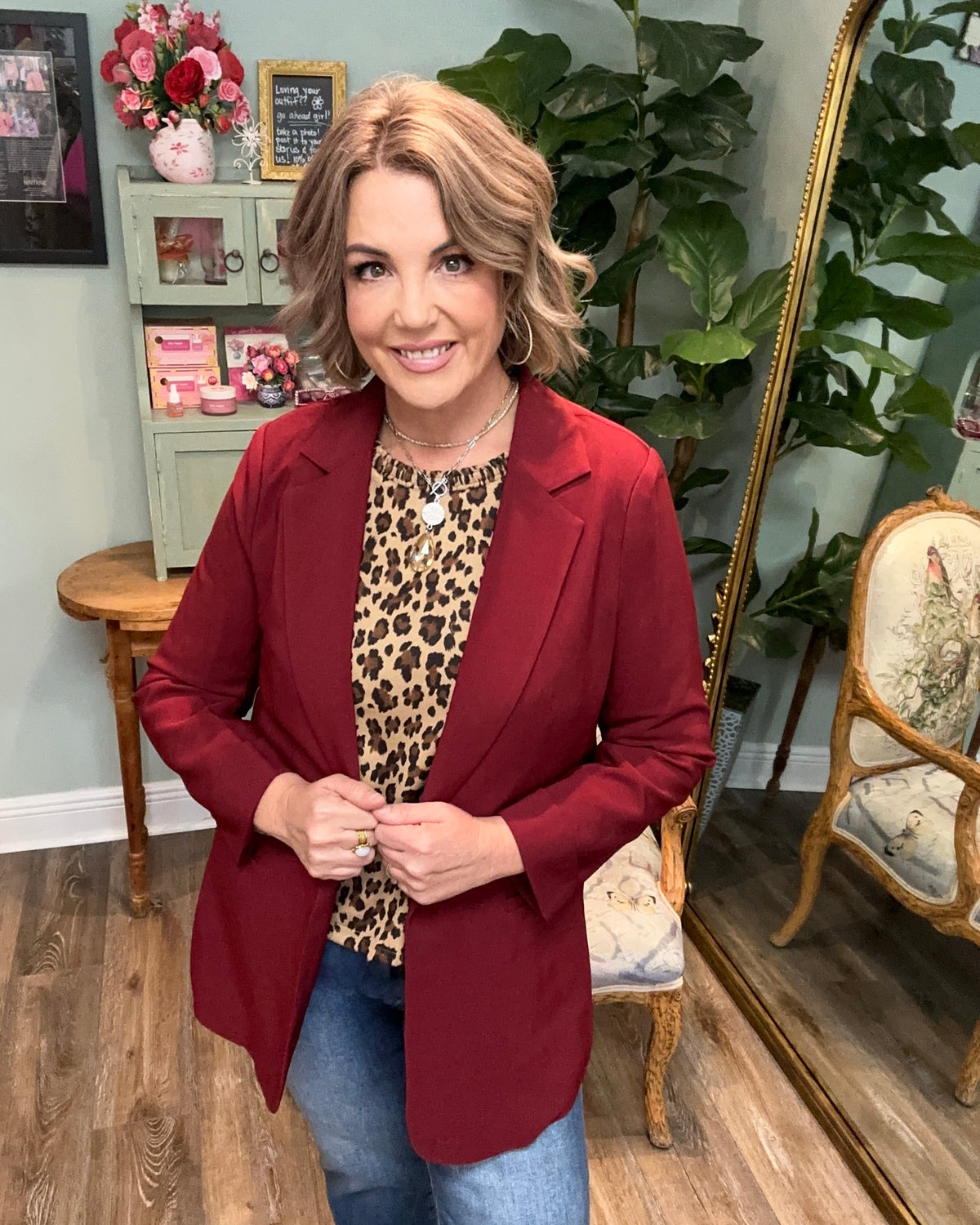 Burgundy Open Front Blazer