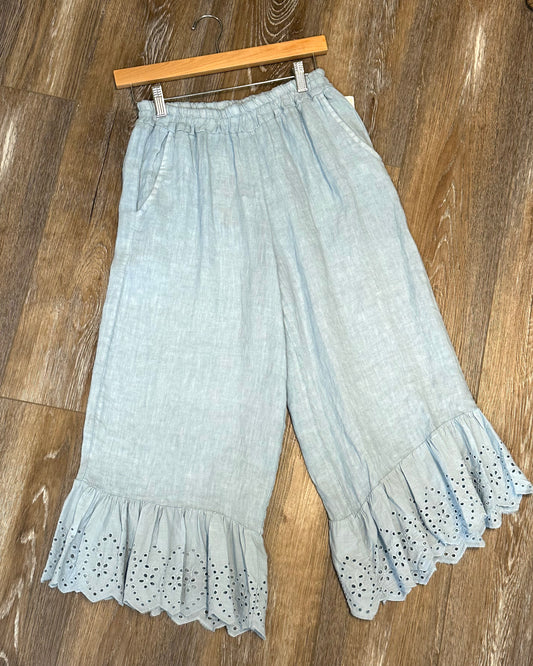 Eyelet Ruffle Linen Pants