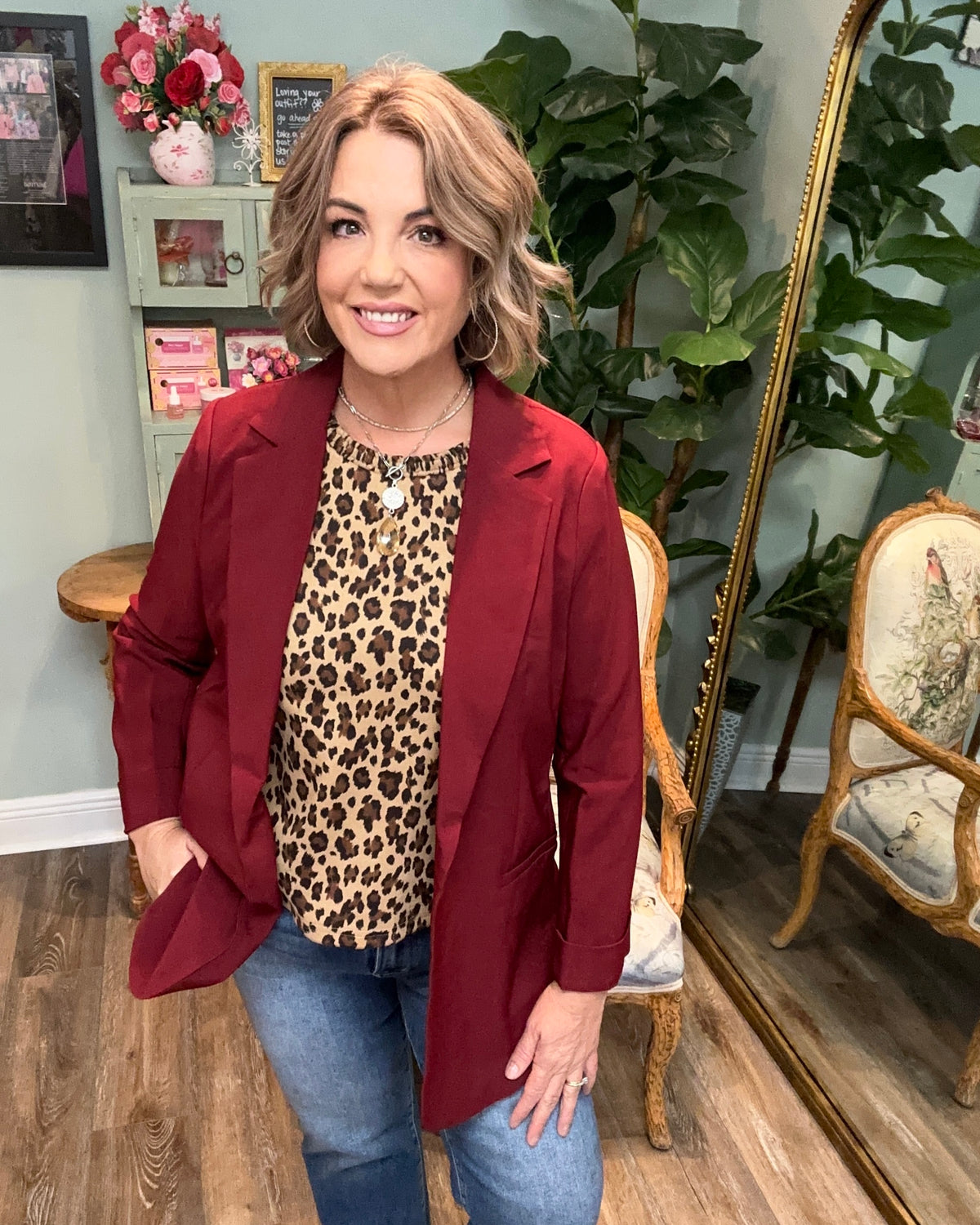 Burgundy Open Front Blazer