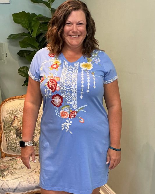 Capri Blue Casual Embroidered Dress