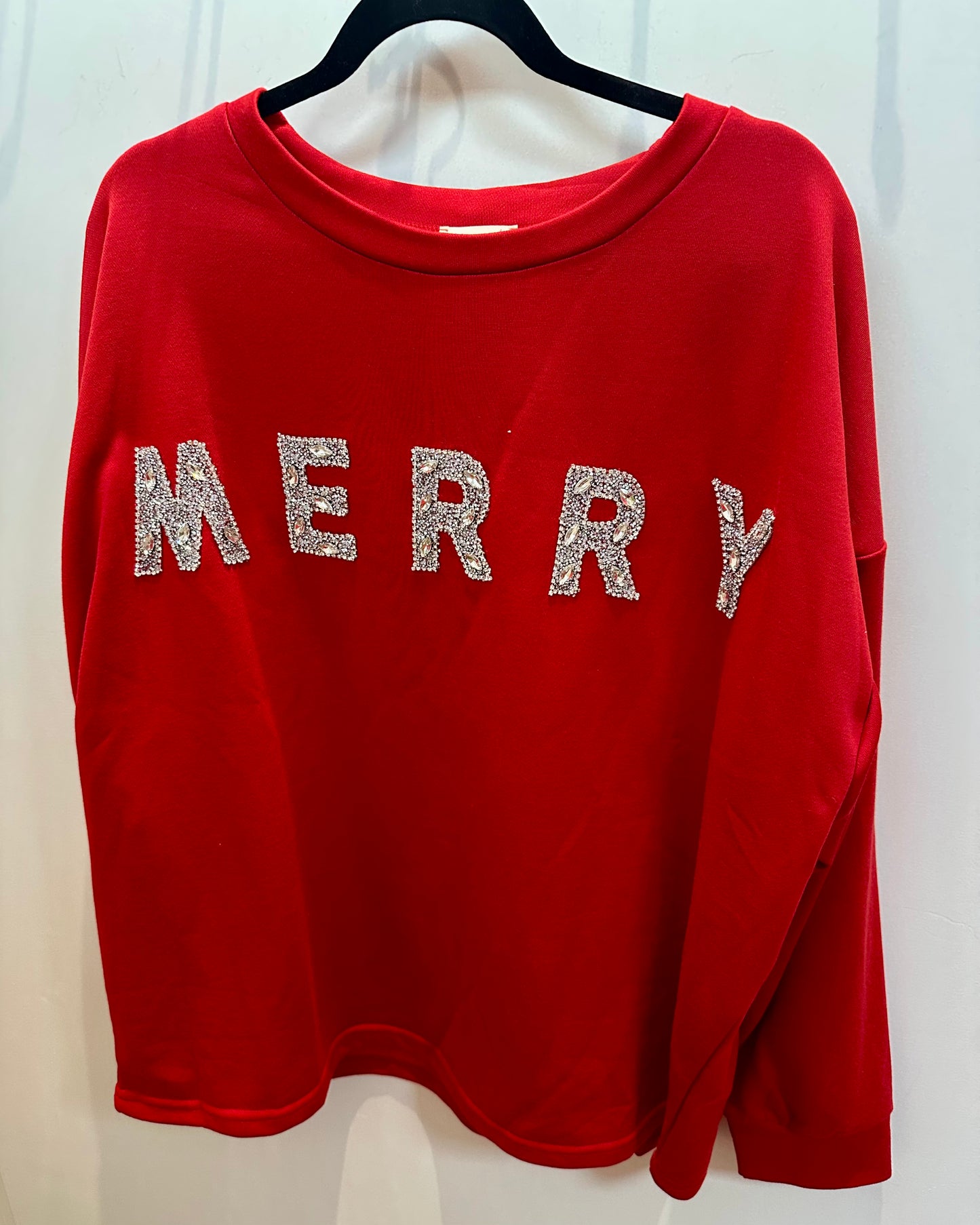 "Merry" Glitter Letter Pullover