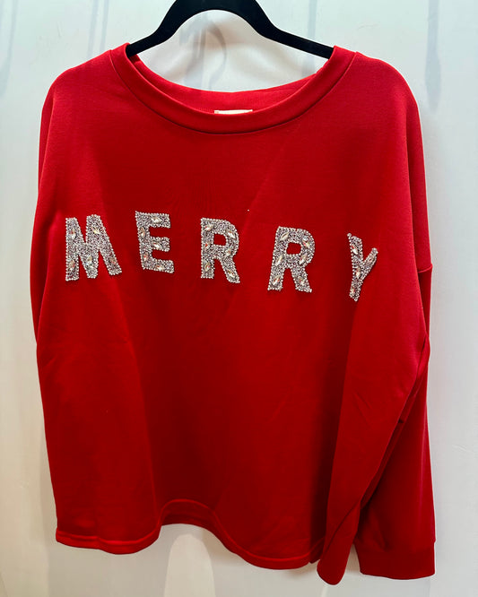 "Merry" Glitter Letter Pullover