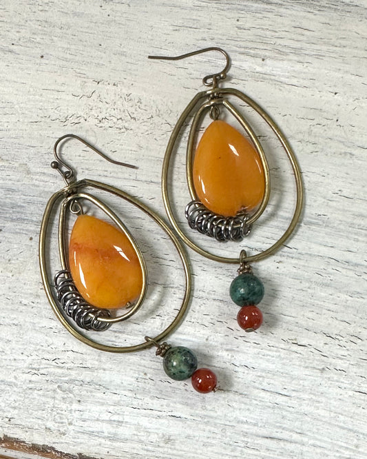 Double Oval Wire Mustard Earrings