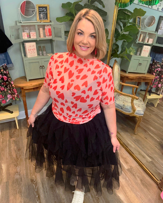 Pink and Red Heart Mesh Top