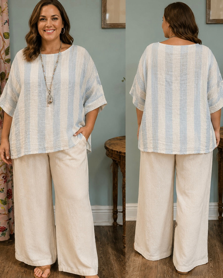 Linen/Gauze Blue Stripe Top