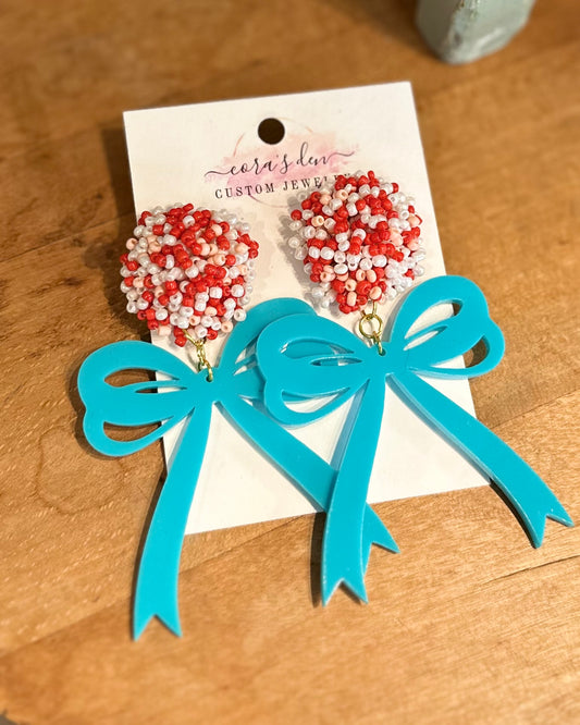 Bow and Pom Pom Earrings