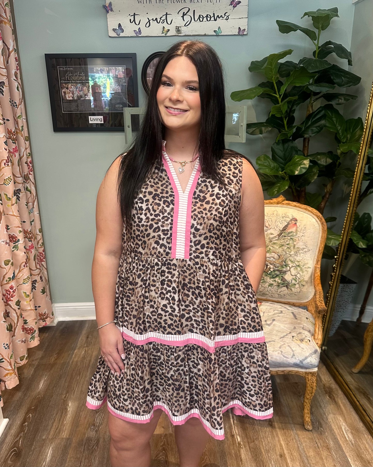 Sleeveless Leopard and Pink Dress