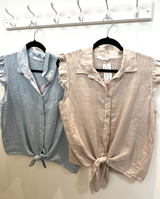Linen Ruffle Sleeve Top