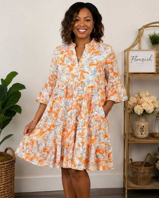 Orange Print Babydoll Dress