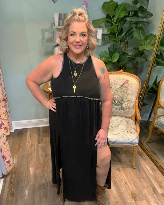 Stone Washed Side Slit Maxi Dress