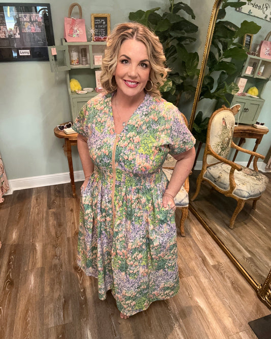 Peach & Lavender Floral Zip Dress