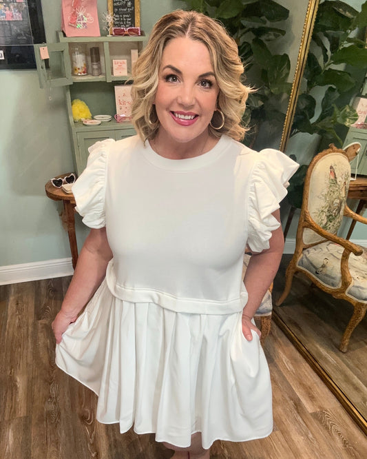 Off White Short Sleeve Shirt Dress