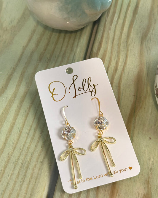 Bow Earrings With Clear Stone