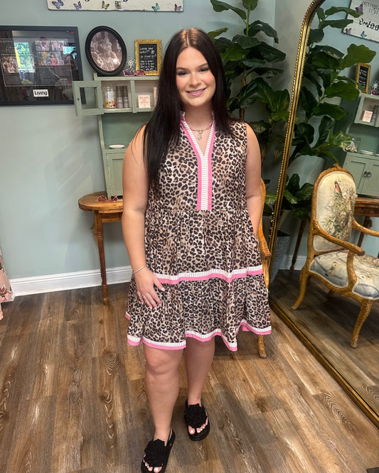 Sleeveless Leopard and Pink Dress