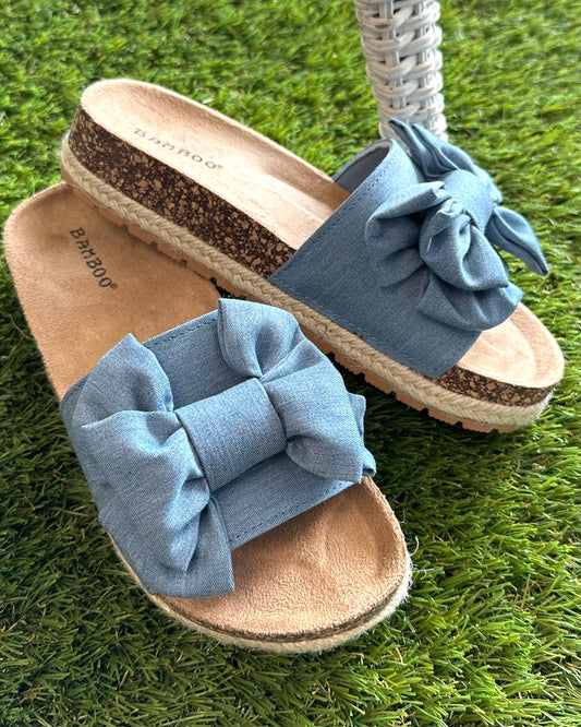 Blue Bow Cork Sandal