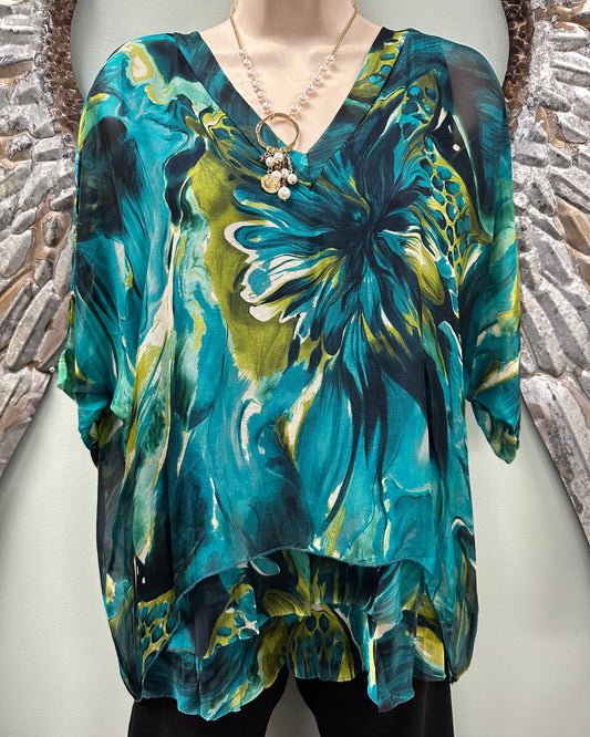 V-Neck Ruffle Hem Floral Blouse