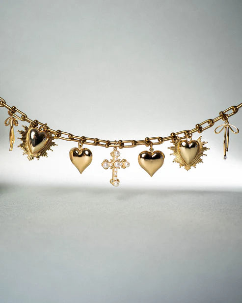 Hearts and Cross Necklace with Pearls