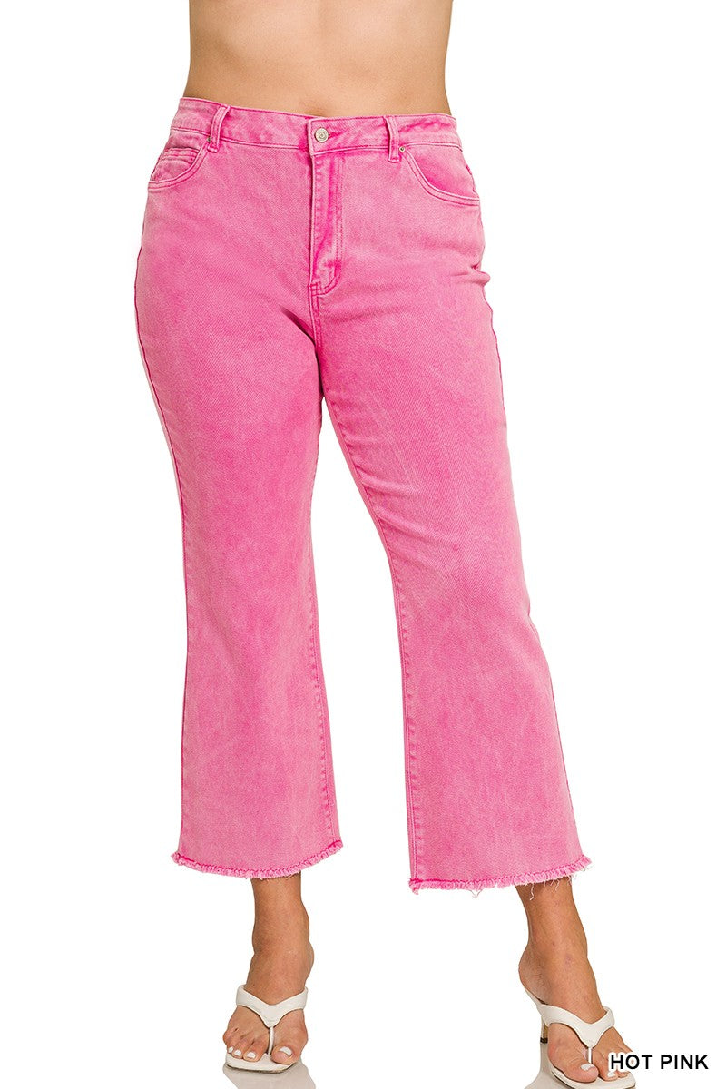 Acid Wash Frayed Hem Bootcut Pants - Plus