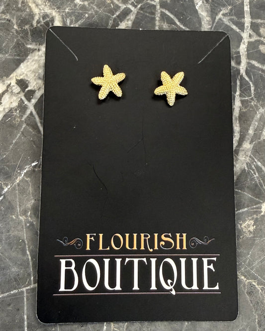 Small Gold Starfish Stud Earrings