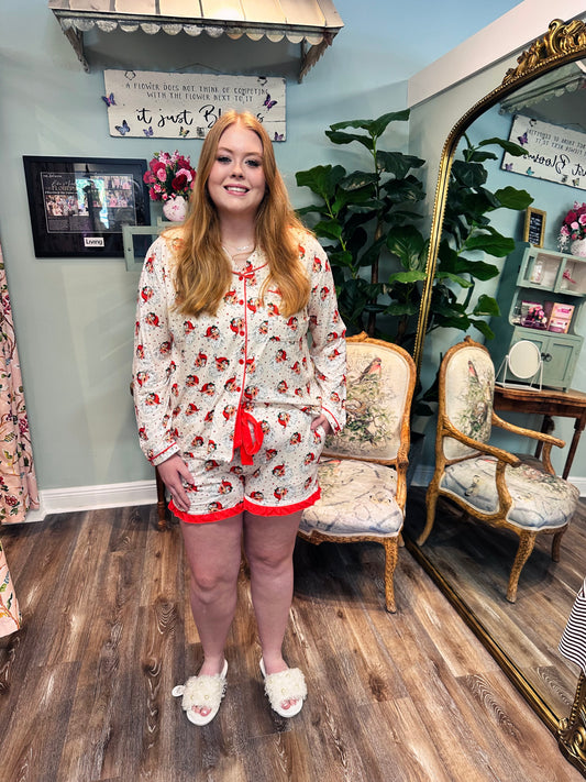 Cream Vintage Santa Short PJ Set