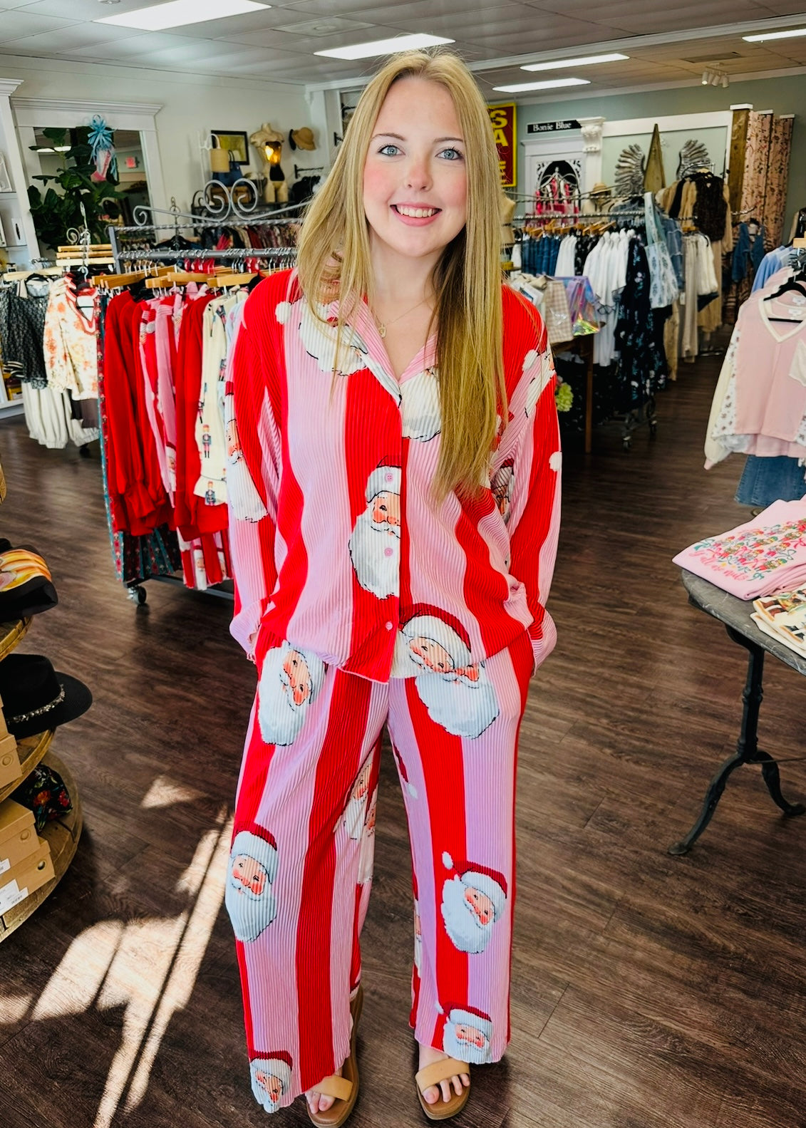Pink and Red Striped Santa PJs
