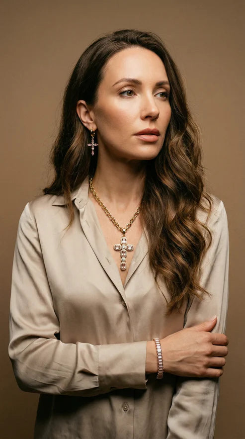 Pink Cross Set | Necklace Earrings Bracelet