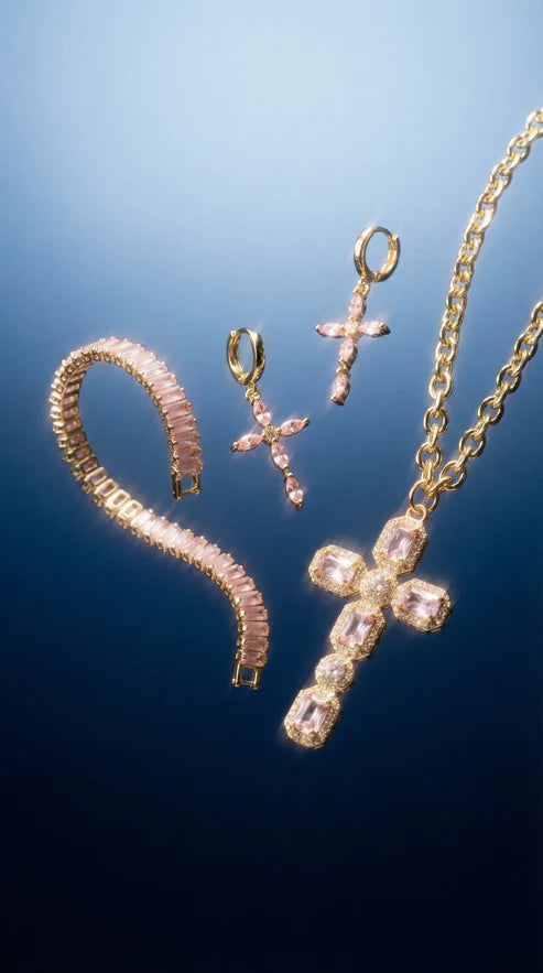 Pink Cross Set | Necklace Earrings Bracelet