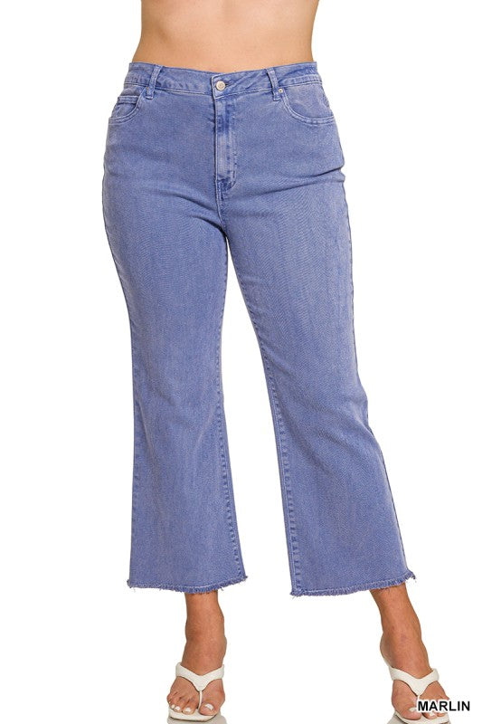 Acid Wash Frayed Hem Bootcut Pants - Plus