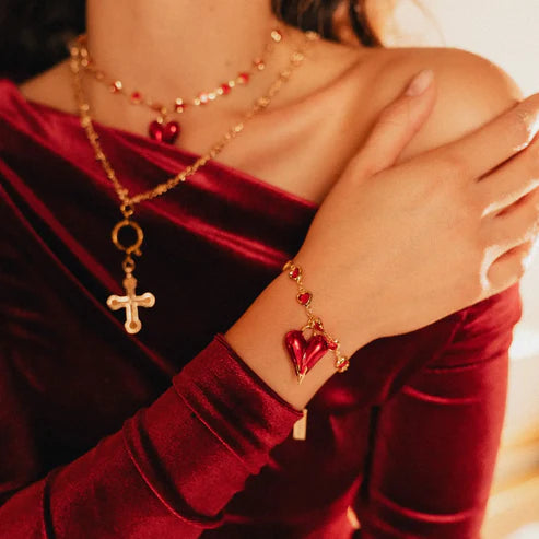 Red Hearts and Cross | Set of two Necklaces and Bracelet