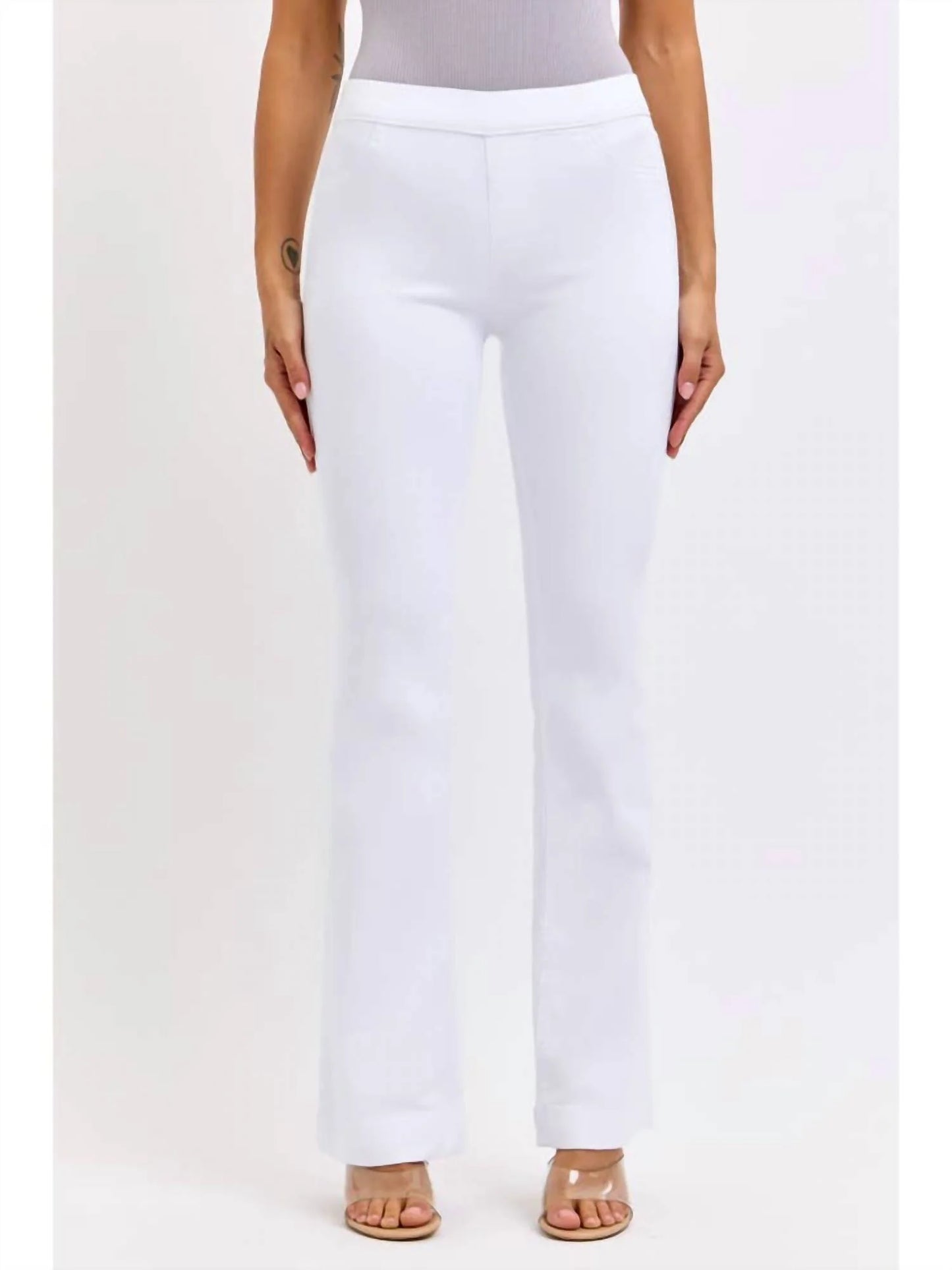 White Mid Rise Flare Pull On Pant