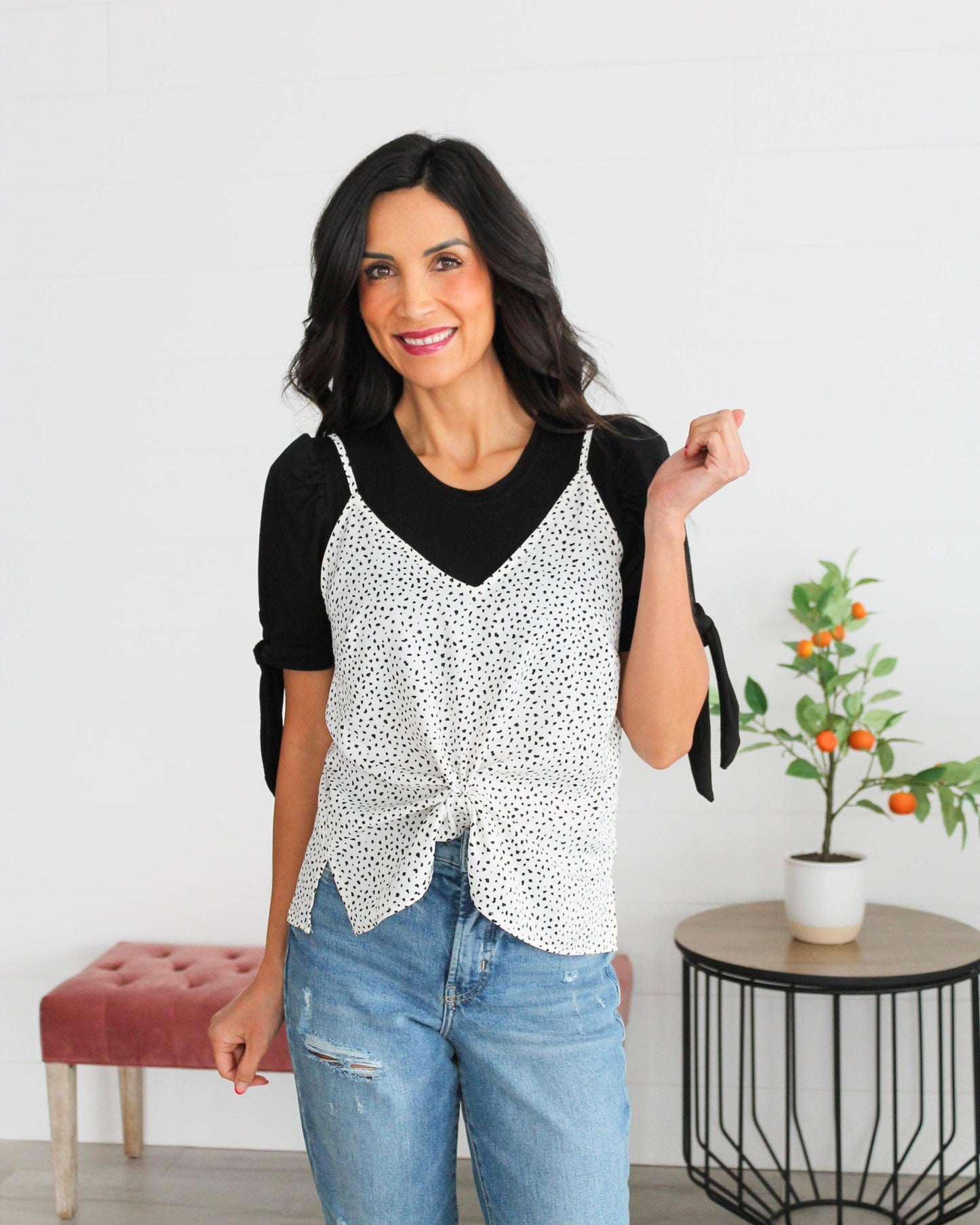 Puff Sleeve Half tee with Tie Detail