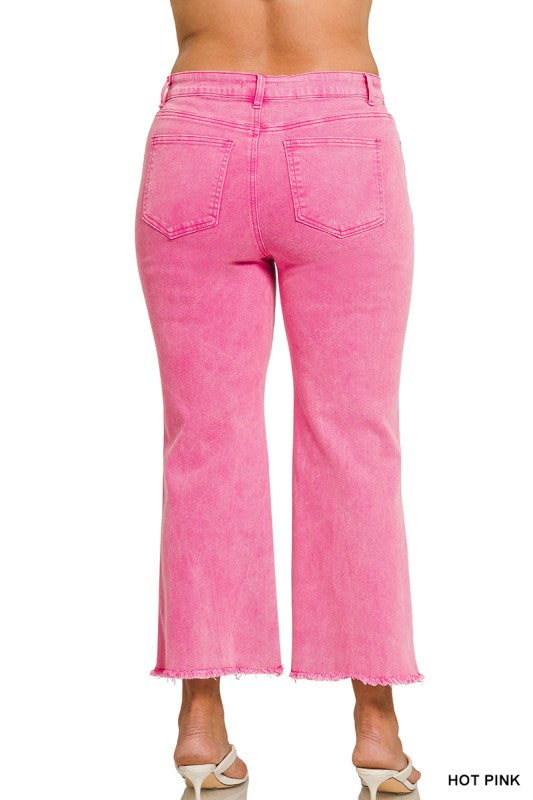 Acid Wash Frayed Hem Bootcut Pants - Plus