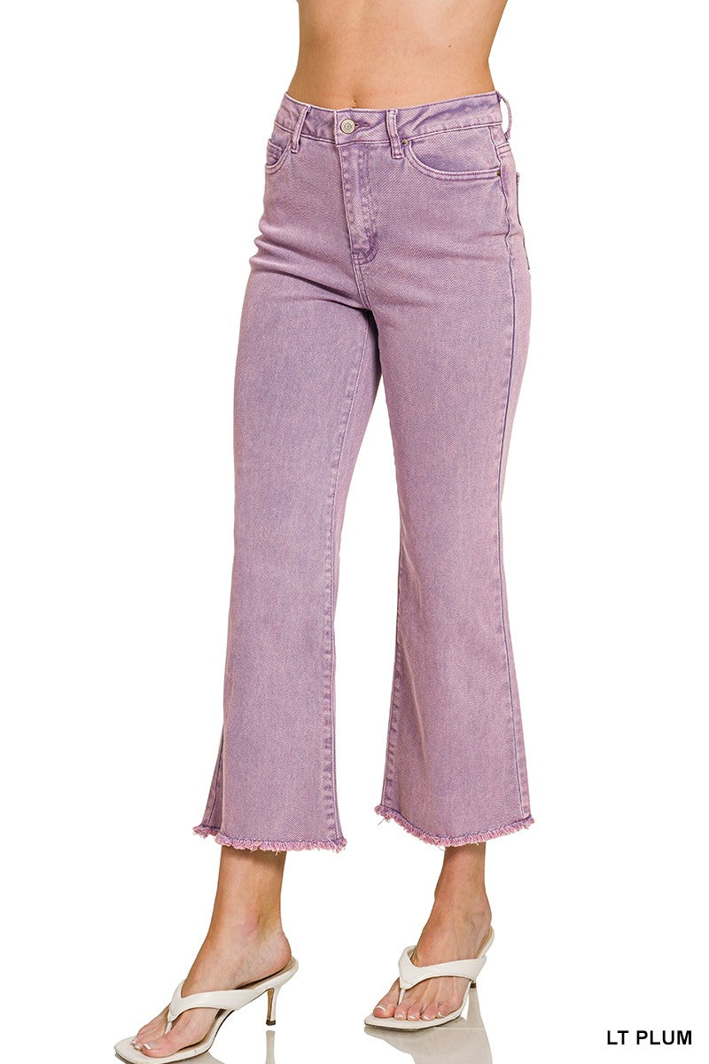 Acid Washed High Waist Frayed Hem Bootcut Pants