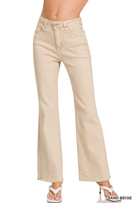 Frayed Hem Cutoff Straight Wide Leg