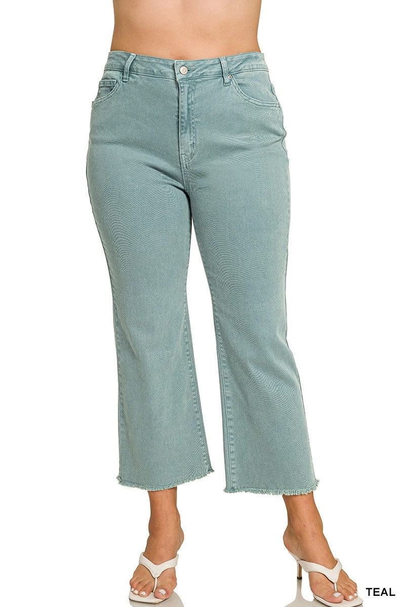 Acid Wash Frayed Hem Bootcut Pants - Plus