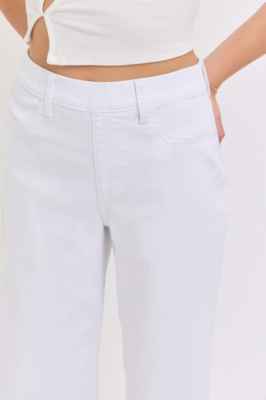 White High Rise Pull on Wide Leg